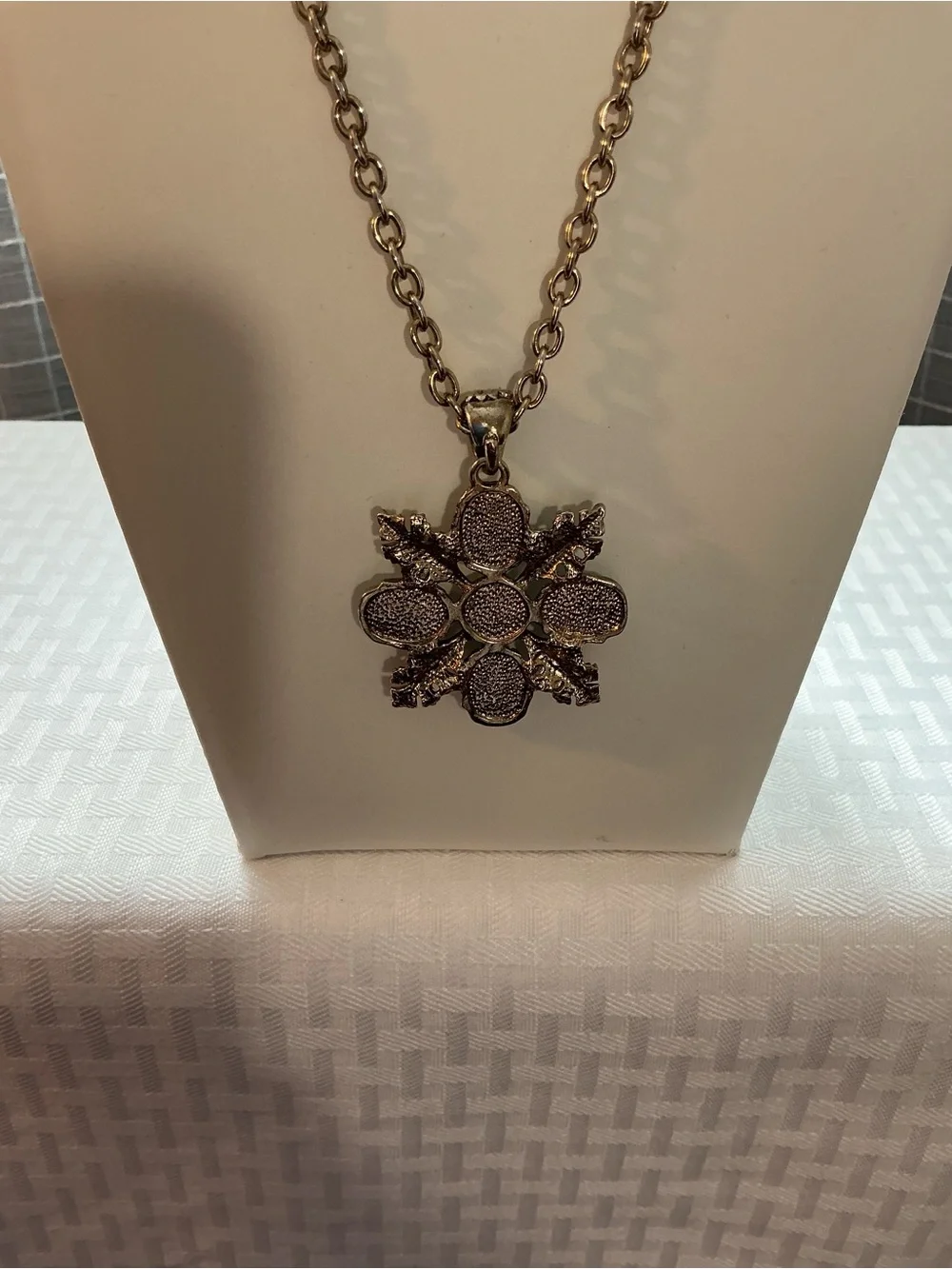 Maltese Cross Faux Turquoise Antique Gold Statement Pendant Necklace